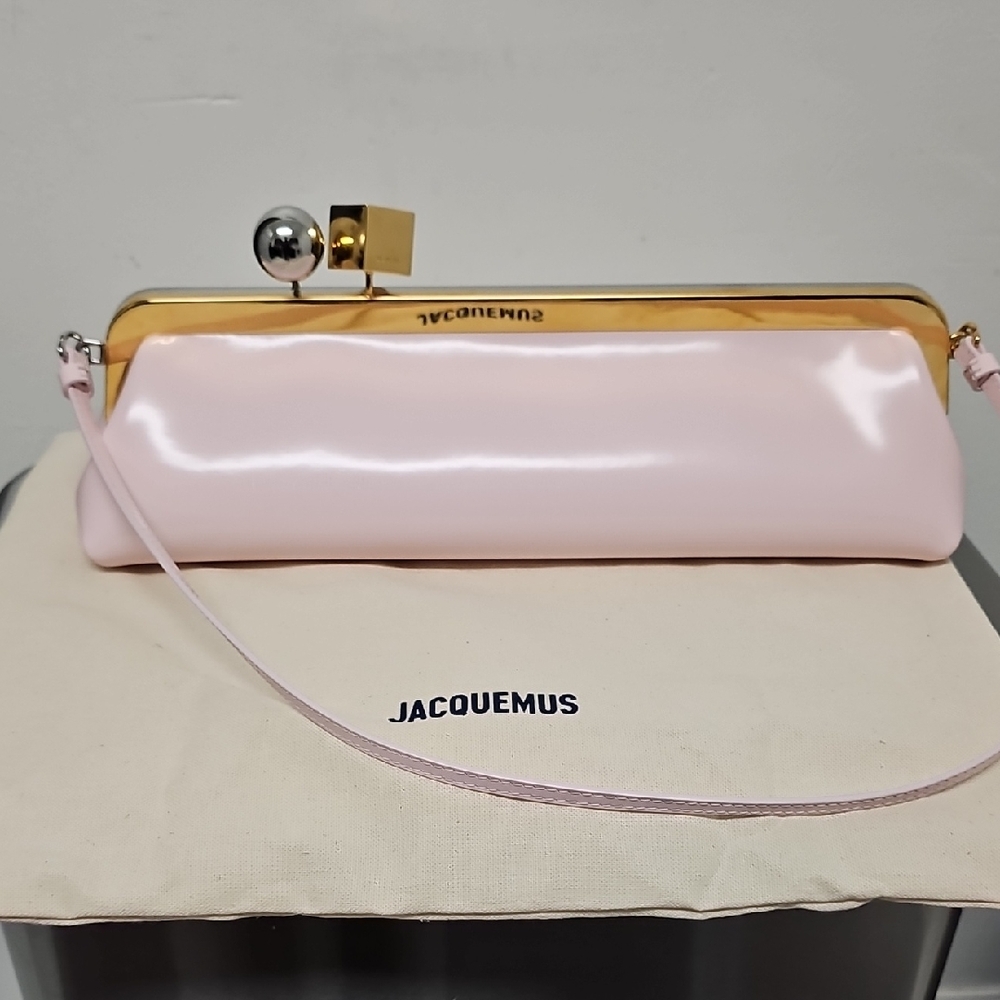 Jacquemus Light Pink and Gold Clutch